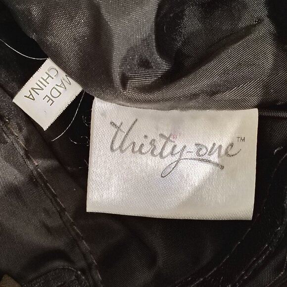 Thirty-One Shoulder Bag Brown Removable Floral Skirt Brown Trim Purse Sachel - Picture 10 of 16